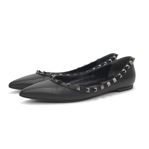 Valentino Garavani Rockstud Pointed Toe Ballerina Flats Black Size 7,